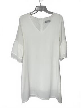 Belongsci Vintage White Bell Cropped Sleeve V-neck Mini Dress Medium